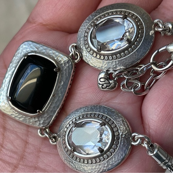 BRIGHTON|Black Onyx Clear Crystal Silver Tone 16-18” adjustable - Picture 6 of 13